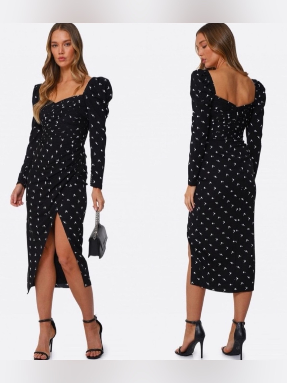 Self portrait polka dot puff sleeve dress in black size 2 - Picture 3 of 9